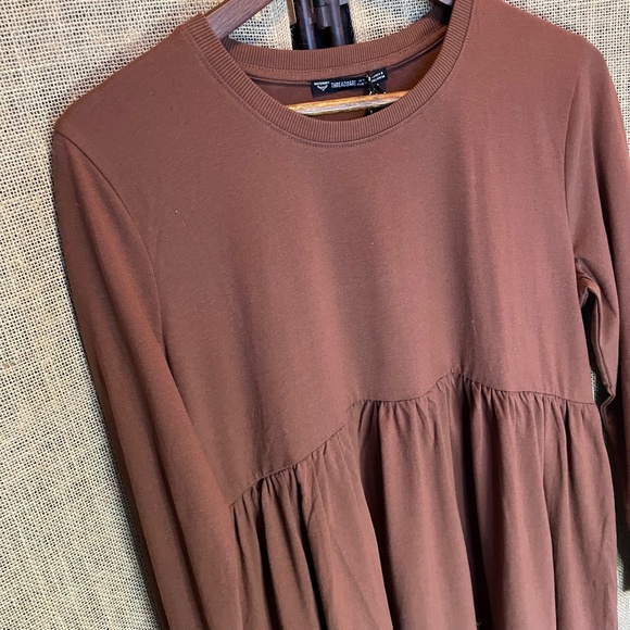 NWT! THREADBARE maternity brown long sleeve  smock t-shirt dress 8 - Picture 5 of 9